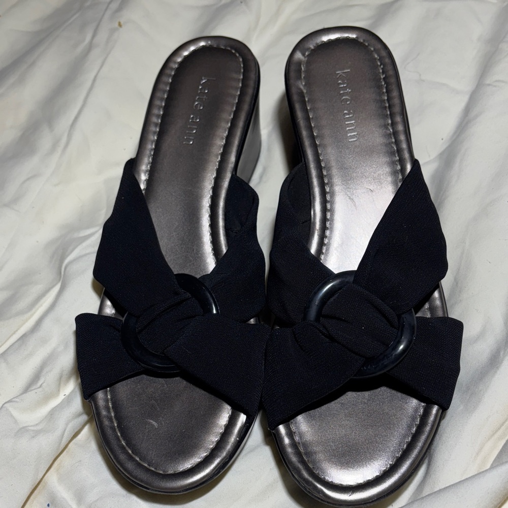 Elegant Black Bow Slide Sandals